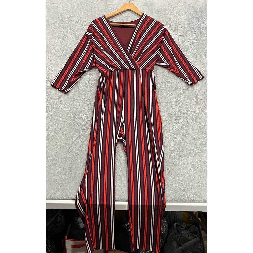 Express‎ Jumpsuit Womens Small 3/4 Sleeve Striped V-Neck Hippie Festival